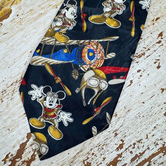 VTG Mickey Unlimited Disney Mickey Mouse Aviation Pilot Pointed Neck Tie - Picture 2 of 8